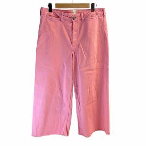 Maeve Pink Wide Leg Jeans Raw Hem High Rise Cropped Boho Chic Pants Size 34